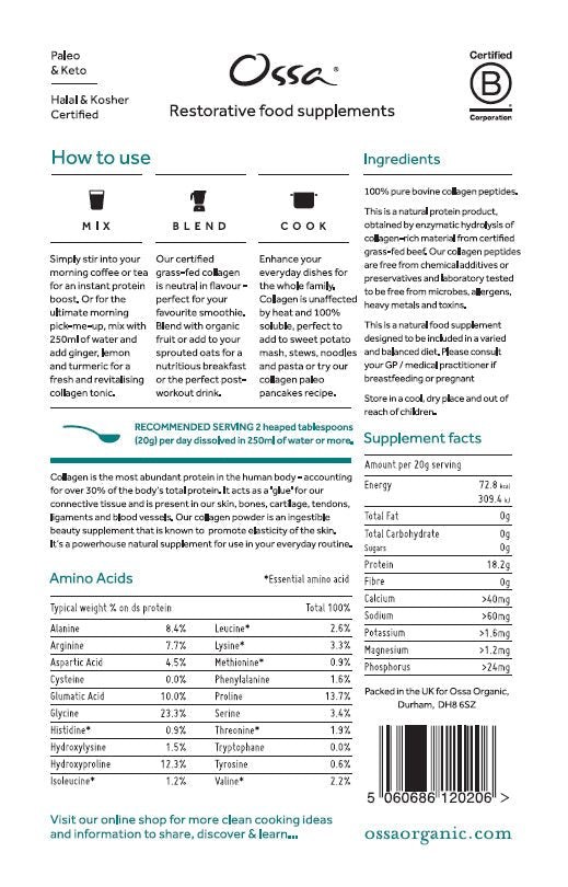 Ossa Certified Grass Fed Collagen Peptides and Ossa Pasture Raised Gelatine