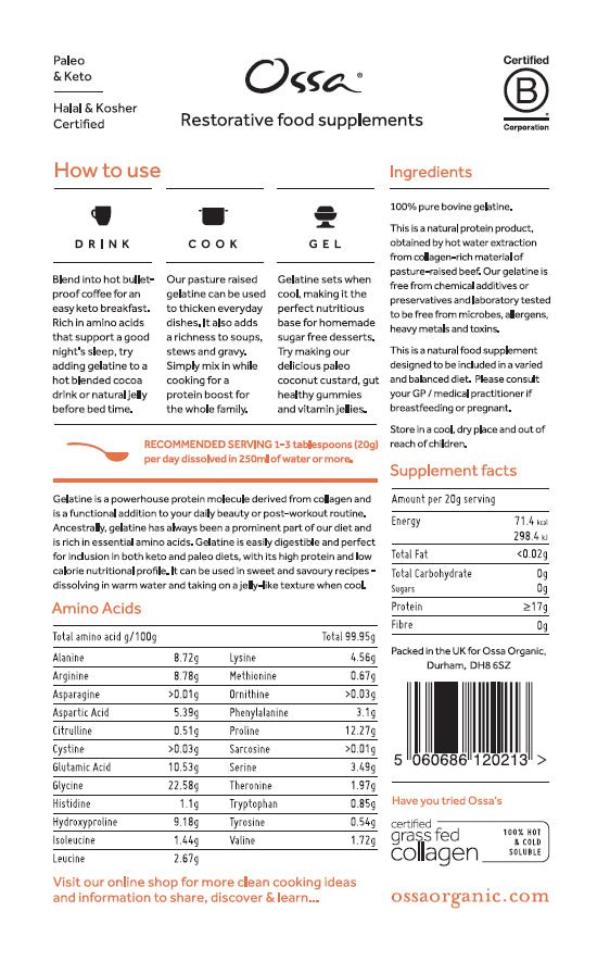 Ossa Certified Grass Fed Collagen Peptides and Ossa Pasture Raised Gelatine