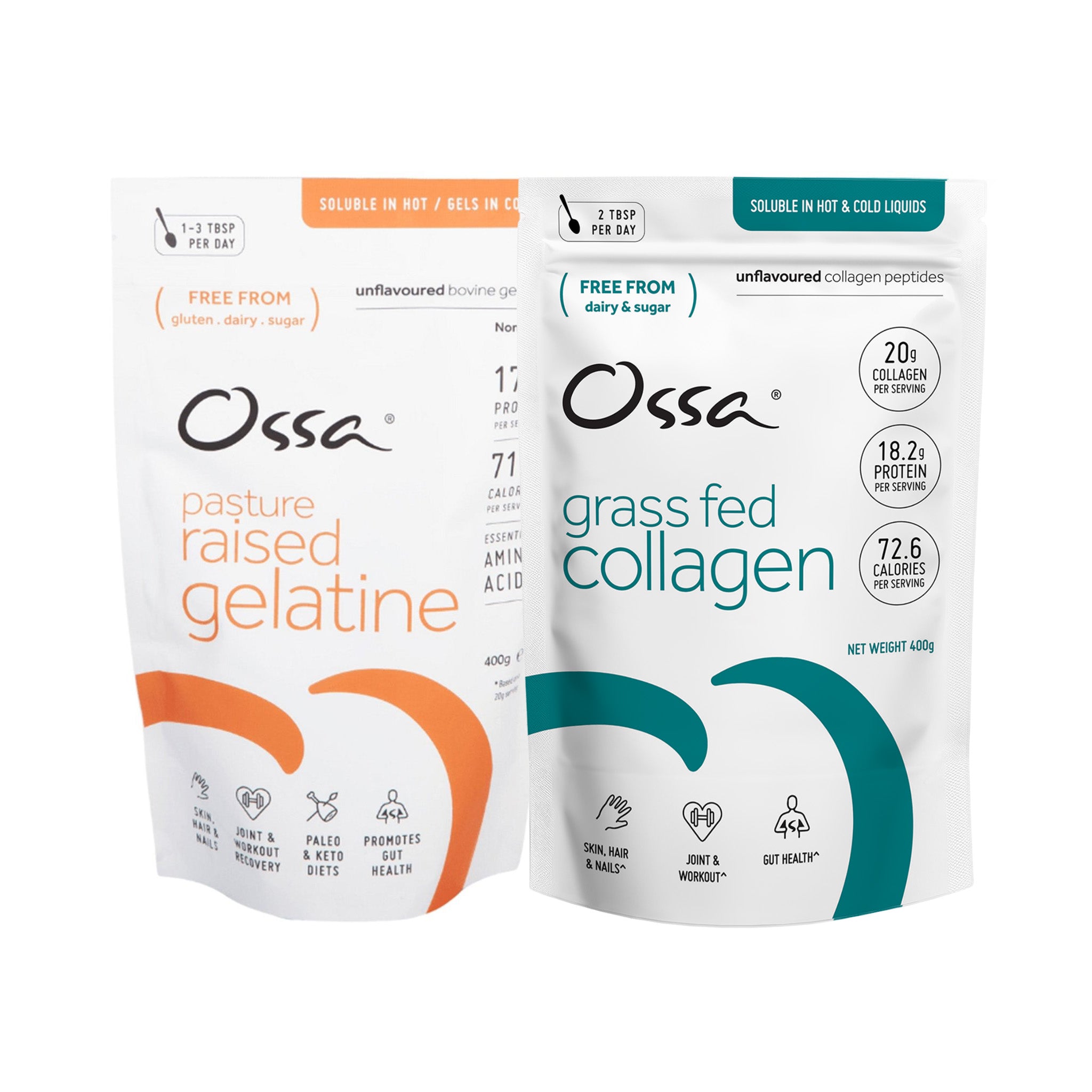 Ossa Certified Grass Fed Collagen Peptides and Ossa Pasture Raised Gelatine