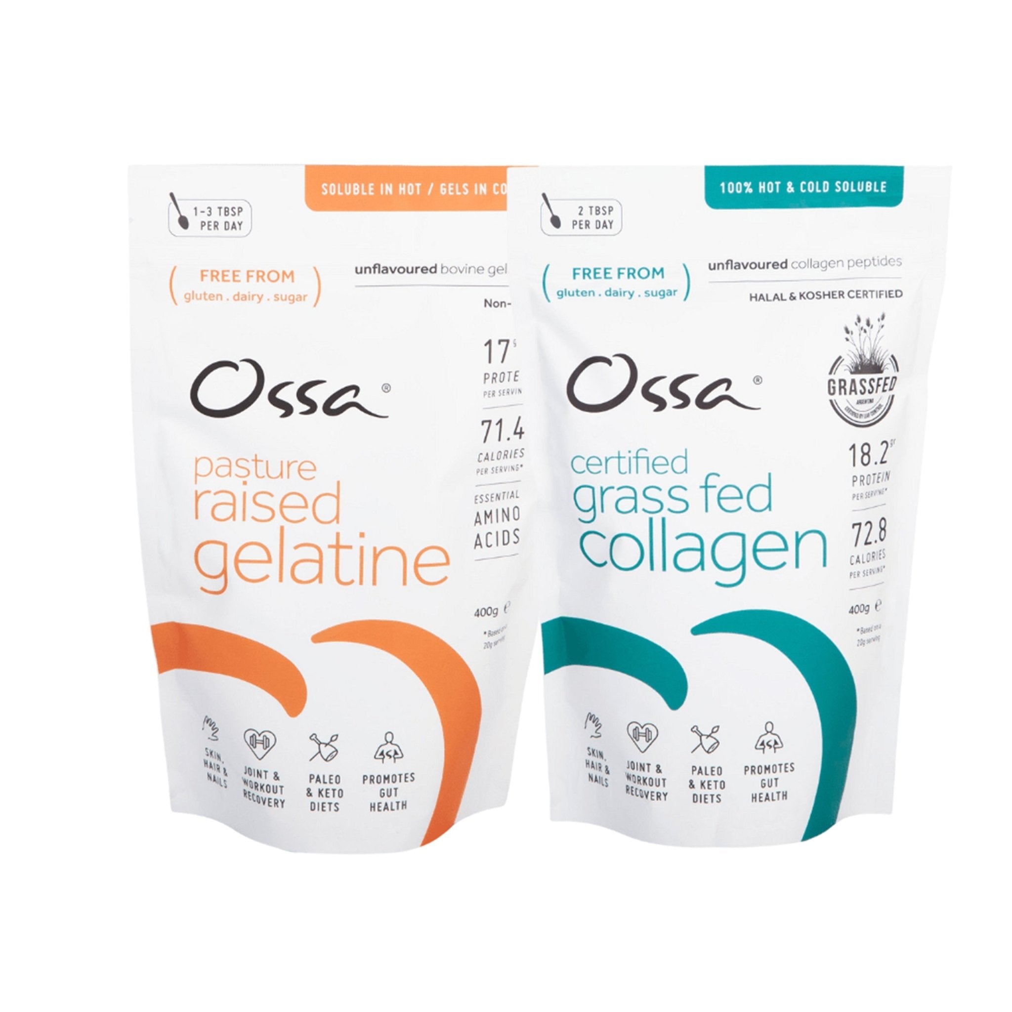 Ossa Certified Grass Fed Collagen Peptides and Ossa Pasture Raised Gelatine